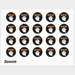 Cute Ghost with BOO! words Classic Round Sticker