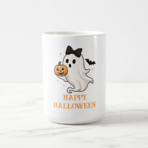 Cute Ghost with Bow and Pumpkin Halloween Coffee Mug