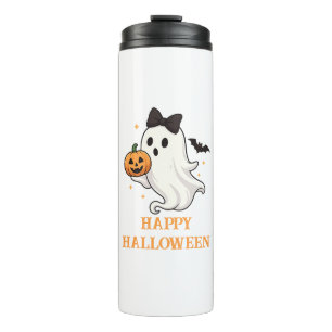 Cute Ghost with Bow and Pumpkin   Halloween  Thermal Tumbler