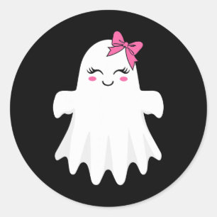 Cute Ghost With Bow Boo Halloween Costume For Girl Classic Round Sticker