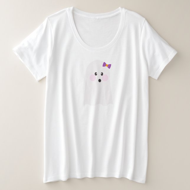 Cute Ghost with Bow Costume Party Plus Size T-Shirt (Design Front)