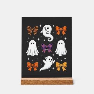 Cute Ghost with Bows Halloween Design_1 Acrylic Sign
