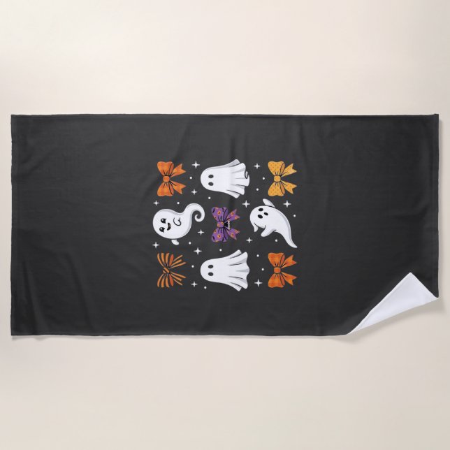Cute Ghost with Bows Halloween Design_1 Beach Towel (Front)