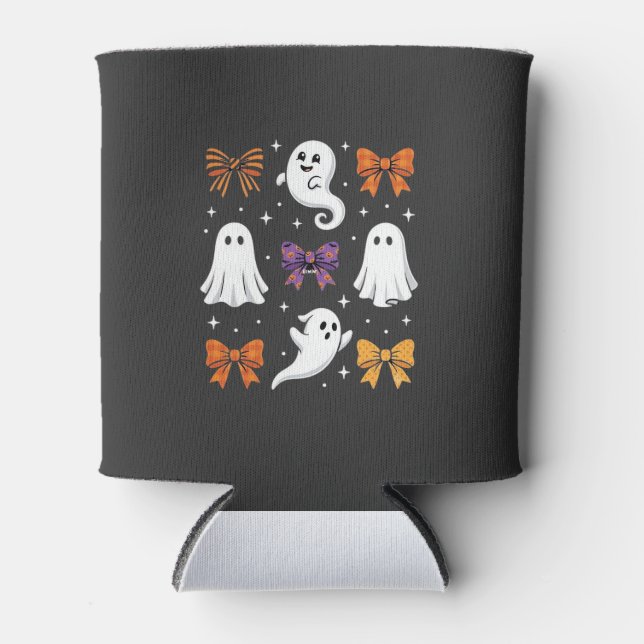 Cute Ghost with Bows Halloween Design_1 Can Cooler (Front)