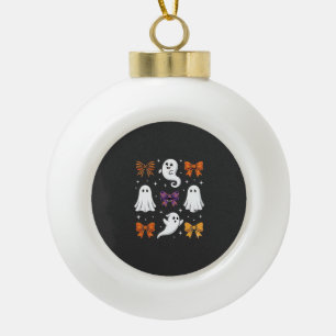 Cute Ghost with Bows Halloween Design_1 Ceramic Ball Christmas Ornament