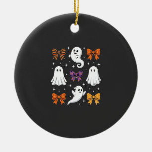 Cute Ghost with Bows Halloween Design_1 Ceramic Tree Decoration