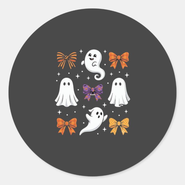 Cute Ghost with Bows Halloween Design_1 Classic Round Sticker (Front)