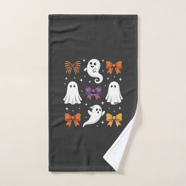Cute Ghost with Bows Halloween Design_1 Hand Towel (Hand Towel)