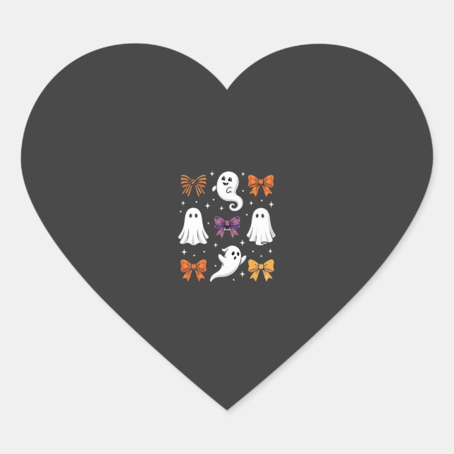 Cute Ghost with Bows Halloween Design_1 Heart Sticker (Front)