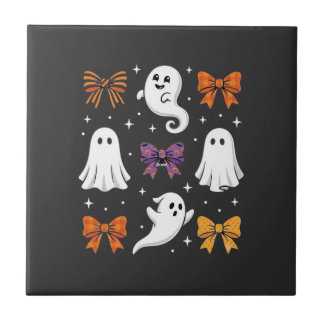 Cute Ghost with Bows Halloween Design_1 Tile