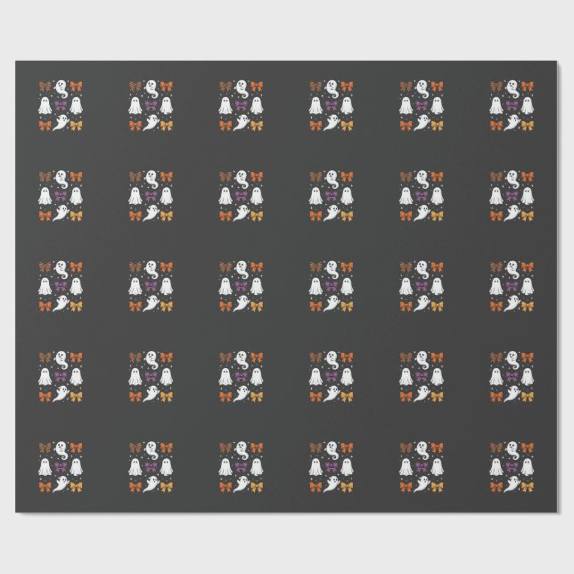 Cute Ghost with Bows Halloween Design_1 Wrapping Paper (Flat)