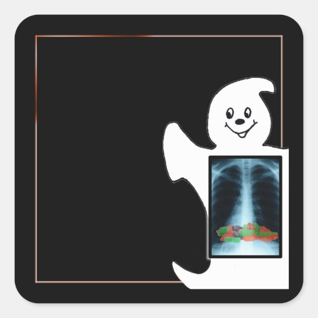 Cute Ghost with Candy Halloween Square Sticker (Front)