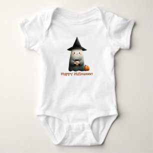 Cute Ghost with Coffee Halloween Baby Bodysuit