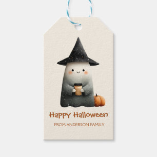 Cute Ghost with Coffee Halloween Gift Tags