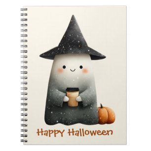 Cute Ghost with Coffee Halloween Notebook
