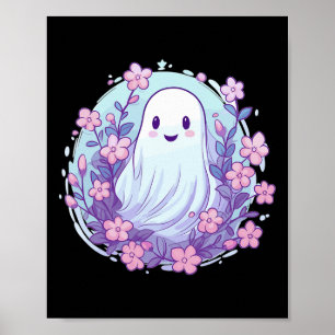 Cute Ghost With Flowers I Kids Ghost Poster
