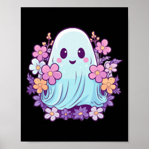 Cute Ghost With Flowers I Kids Ghost  Poster