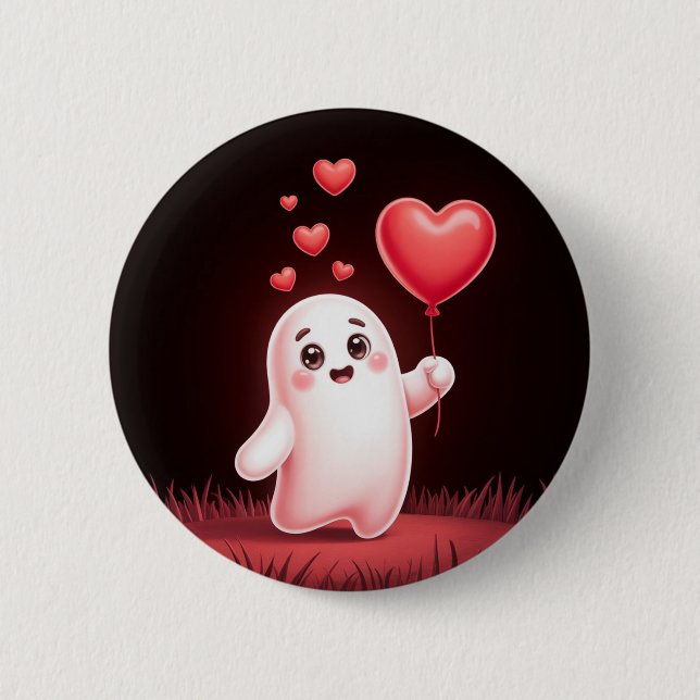 Cute Ghost with Heart – Fun Button (Front)