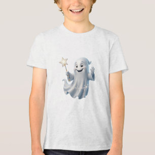 Cute Ghost with Magic Wand Magical Halloween Tri-Blend Shirt