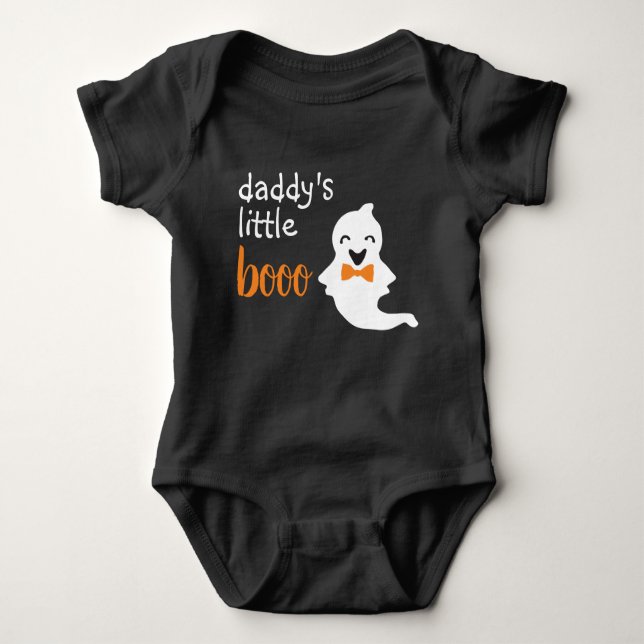 Cute Ghost With Orange Bow Tie Daddy's Little Boo Baby Bodysuit (Front)