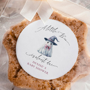 Cute Ghost with Pink Bow & Witch Hat Baby Shower  Square Sticker