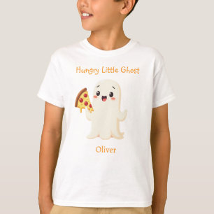 Cute Ghost with Pizza.Funny Halloween.Personalised T-Shirt
