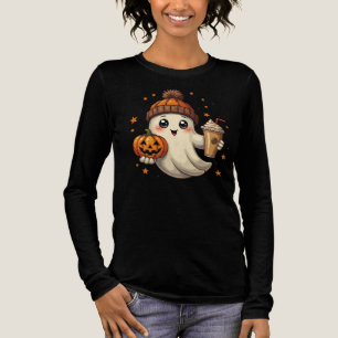 Cute Ghost with Pumpkin & Coffee Halloween T-Shirt Tri-Blend Shirt