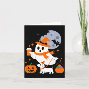 Cute Ghost With Pumpkin Dog For Halloween Fun Card