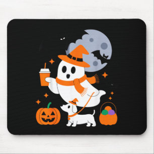 Cute Ghost With Pumpkin Dog For Halloween Fun Mouse Pad