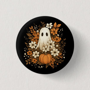 Cute Ghost With Pumpkin & Fall Flowers – Halloween 3 Cm Round Badge