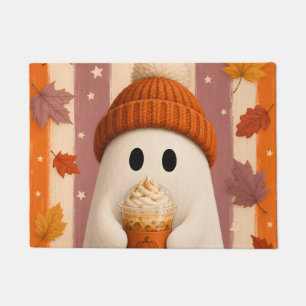 Cute Ghost with Pumpkin Spice Latte Doormat