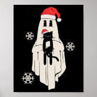 Cute Ghost With Santa Hat Holding Black Cat - Kids