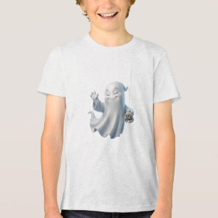 Cute Ghost with Spider Halloween Spooky Design Tri-Blend Shirt
