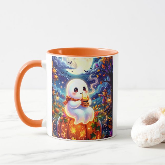Cute Ghost with Witch's Brew Coffee Mug (With Donut)