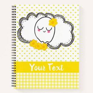 Cute Ghost Yellow Hearts Name Notebook