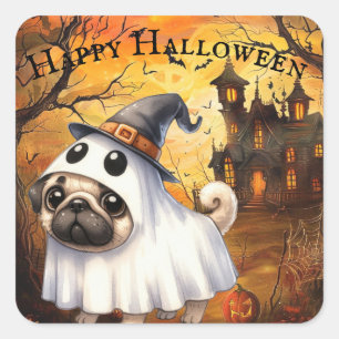 Cute Ghostie Pug Customisable Halloween Square Sticker