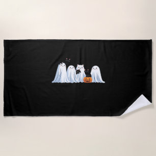Cute Ghosts and Black Cats Halloween – Spooky Seas Beach Towel