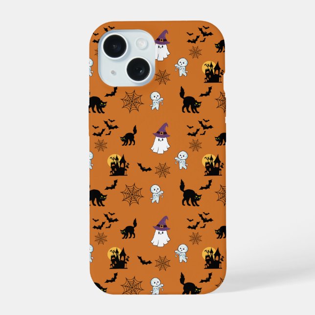 Cute Ghosts Cats Bats Halloween   iPhone 15 Case (Back)