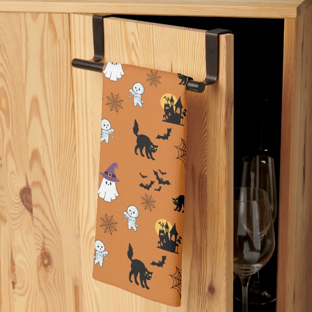 Cute Ghosts Cats Bats Halloween   Tea Towel (Thirds Fold)