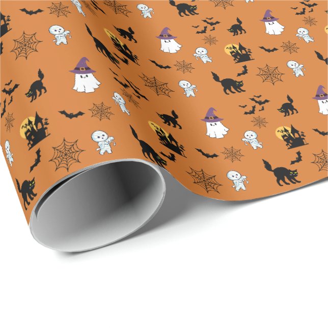 Cute Ghosts Cats Bats Halloween   Wrapping Paper (Roll Corner)