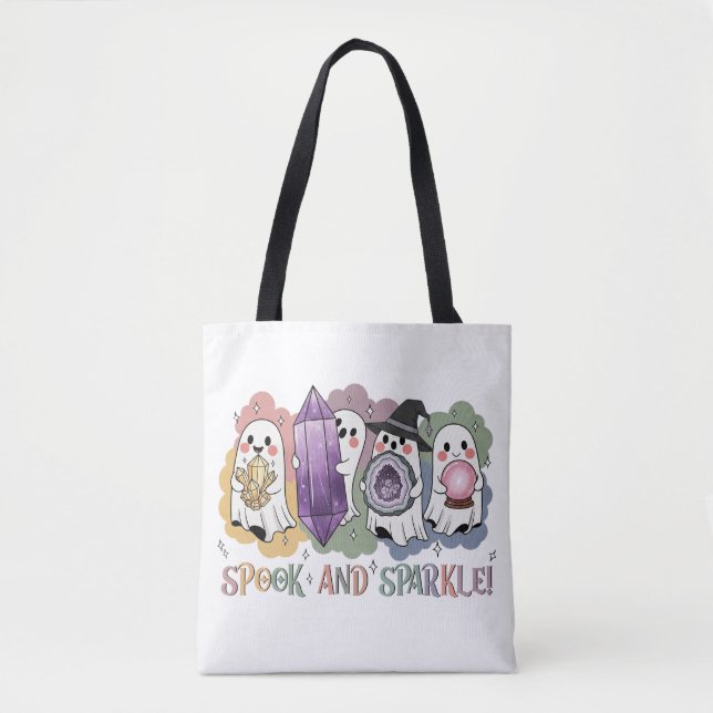 Cute Ghosts Crystals Halloween Magic Aesthetic Tote Bag (Front)