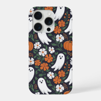 Cute Ghosts Flowers and Pumpkins Halloween Pattern iPhone 15 Pro Case