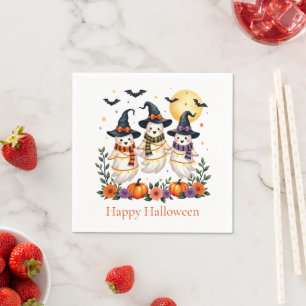 Cute Ghosts Flowers Pumpkins Bats Halloween  Napkin