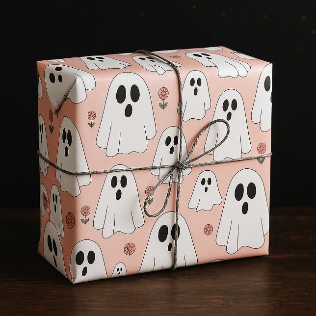 Cute Ghosts & Flowers Seamless Halloween Pattern Wrapping Paper (Creator Uploaded)