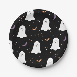 Cute Ghosts Halloween Black Paper Plate