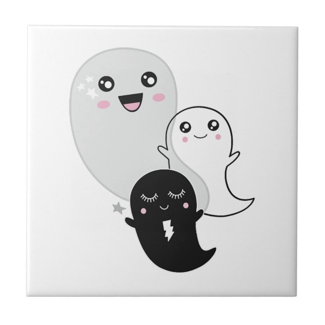 cute ghosts halloween kawaii tile (Front)