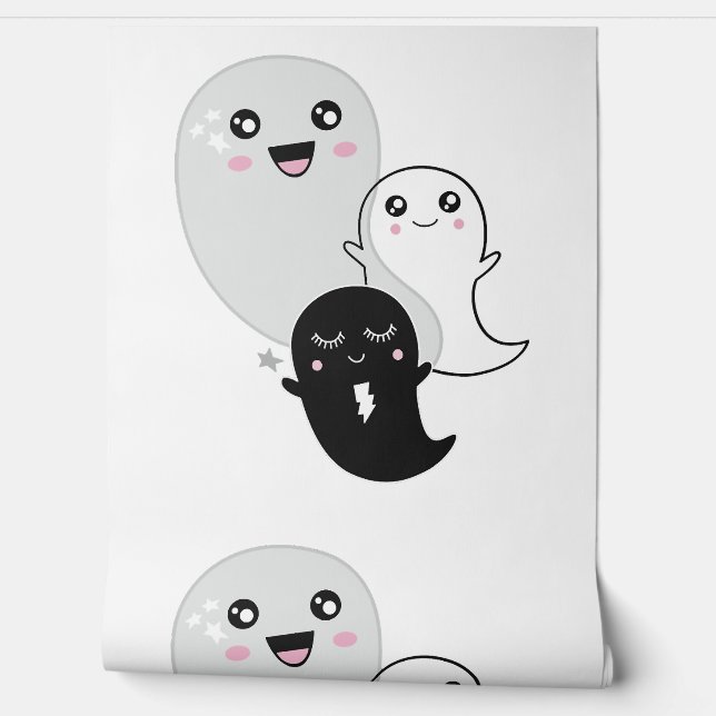 cute ghosts halloween kawaii wallpaper (Unrolling)