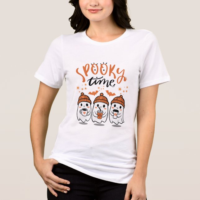 Cute Ghosts Halloween Spooky Time, Tri-Blend Shirt (Front)
