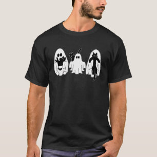Cute Ghosts Holding Black Cats Halloween Costume D T-Shirt