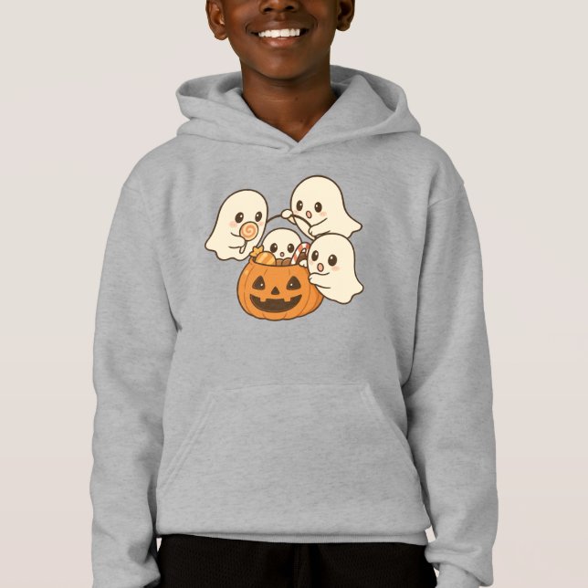 Cute Ghosts in Pumpkin Hoodie (Front)
